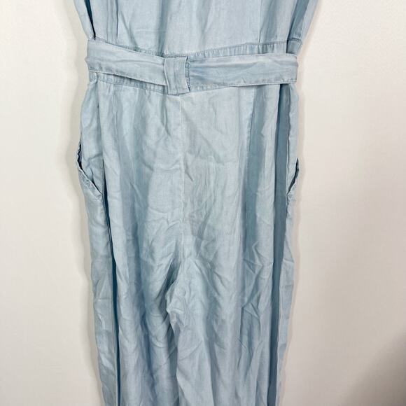 Reistor XSmall Blue Denim Evening Chai Jumpsuit Hidden Button Pockets Tencel - Picture 10 of 15